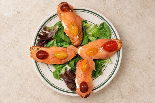 Smoked Salmon and Burrata Bruschetta